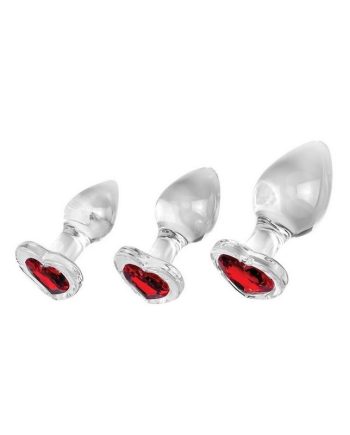 Red Heart Gem Glass Anal Plug Set